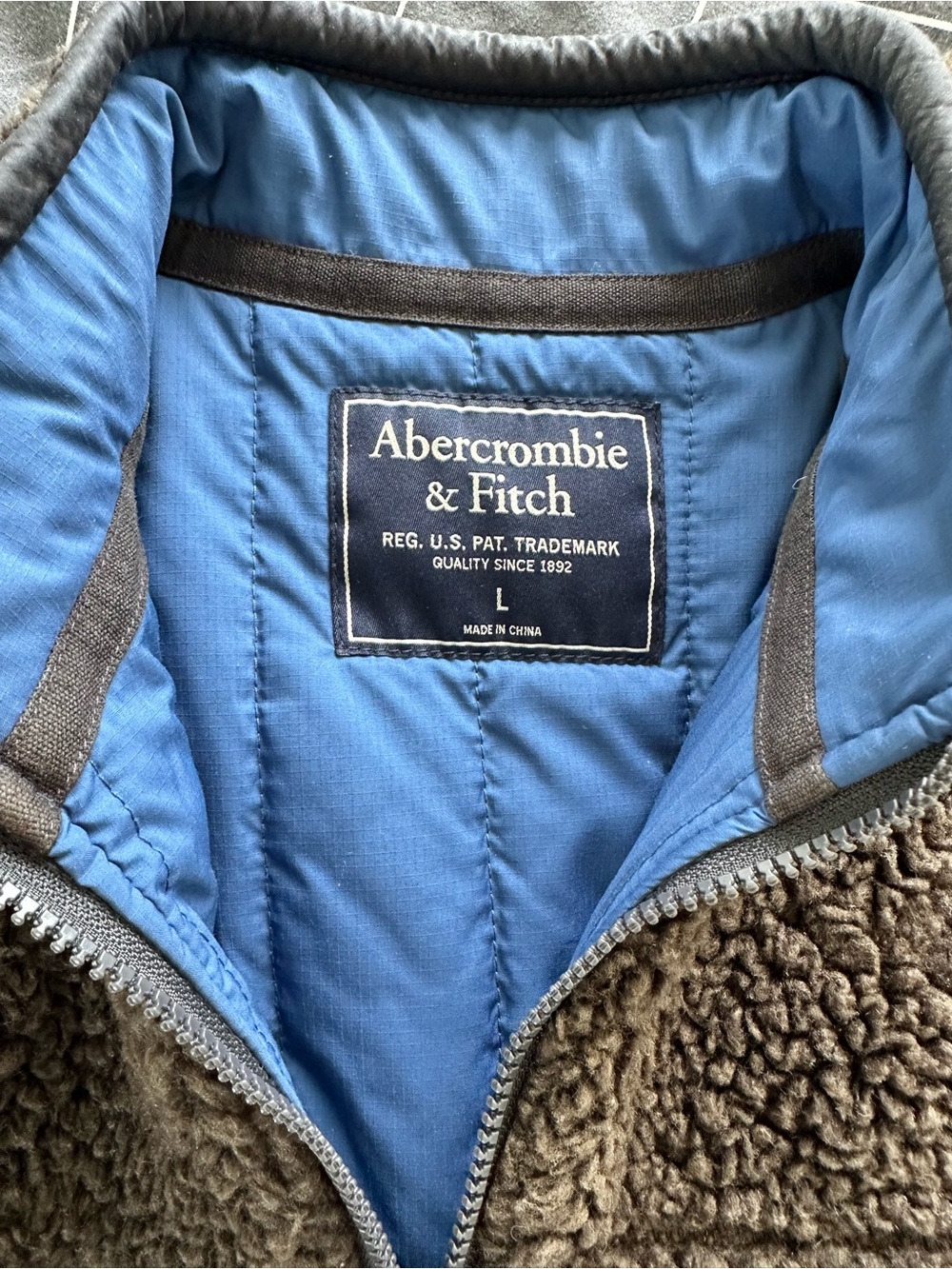 Abercrombie & Fitch Brown Sherpa Jacket with Blue Lining